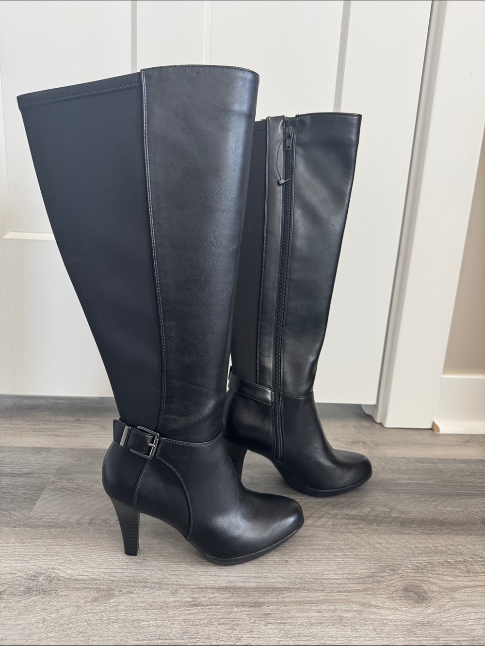 NWOTAlfani Black Knee-High Heeled Boots | 6.5 Wide Calf